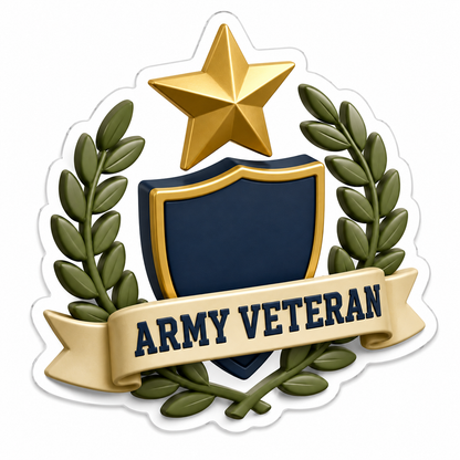 Army Veteran Star Shield Laurel Wreath Vinyl Sticker Decal