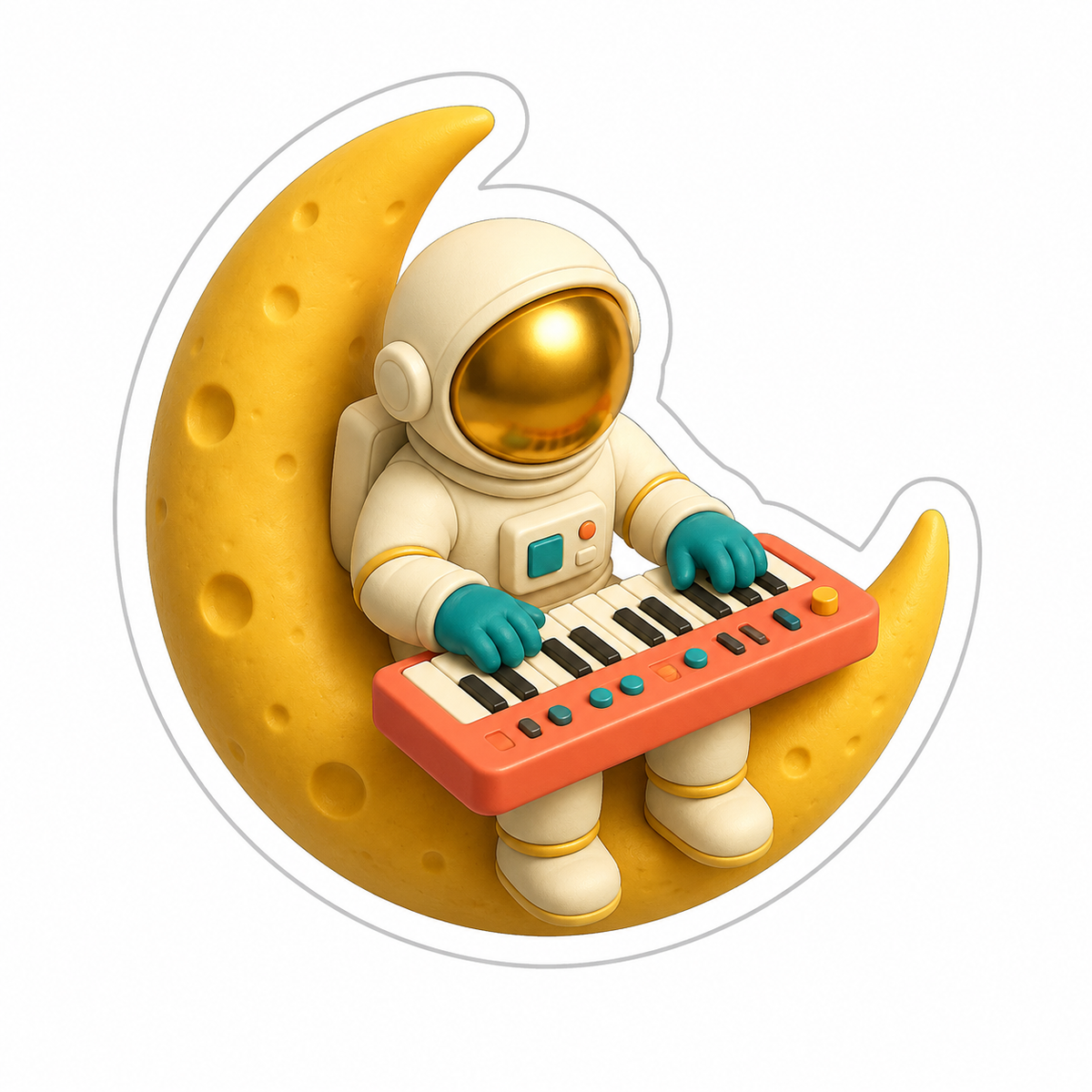 Cream Astronaut Playing Coral Keyboard Balanced Vinyl Sticker Decal