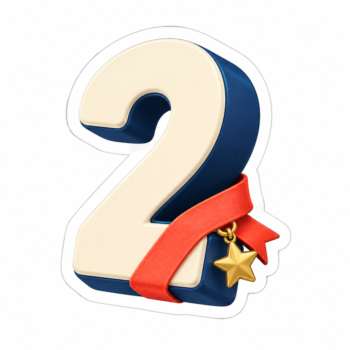 Upright Numeral '2' In Ivory Vinyl Sticker Decal