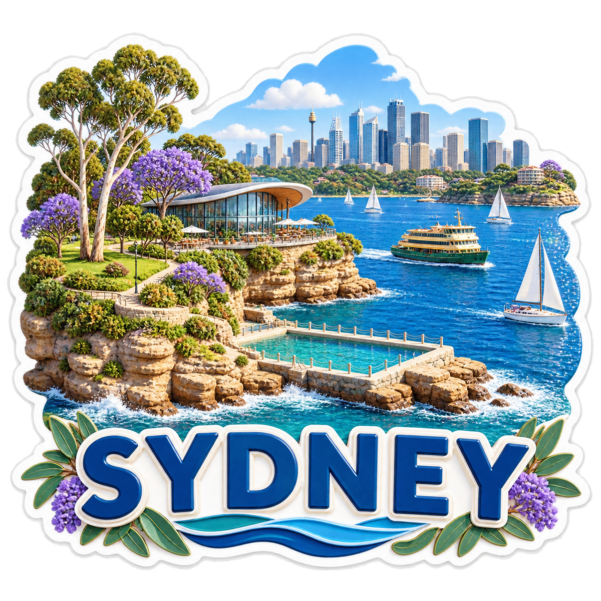 Sydney Harbor Cove Jacarandas Vinyl Sticker Decal