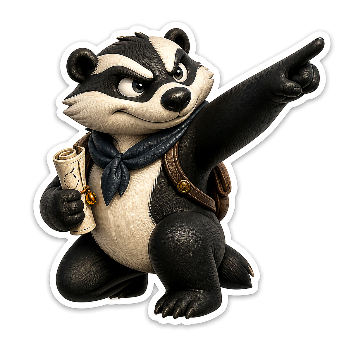 Cartoon Badger Explorer Pointing with Map Vinyl Sticker Decal