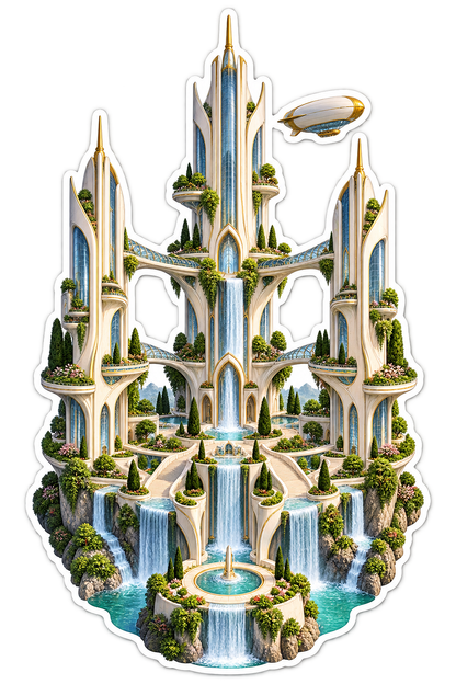 Ivory Skygarden Waterfall Towers Vinyl Sticker Decal