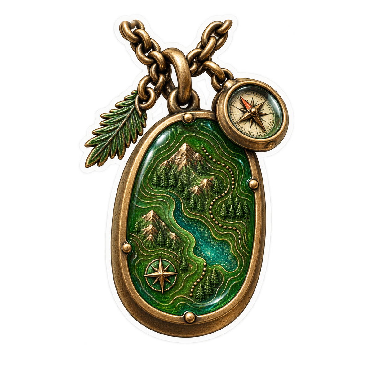 Forest Map Pendant with Compass Chain Vinyl Sticker Decal