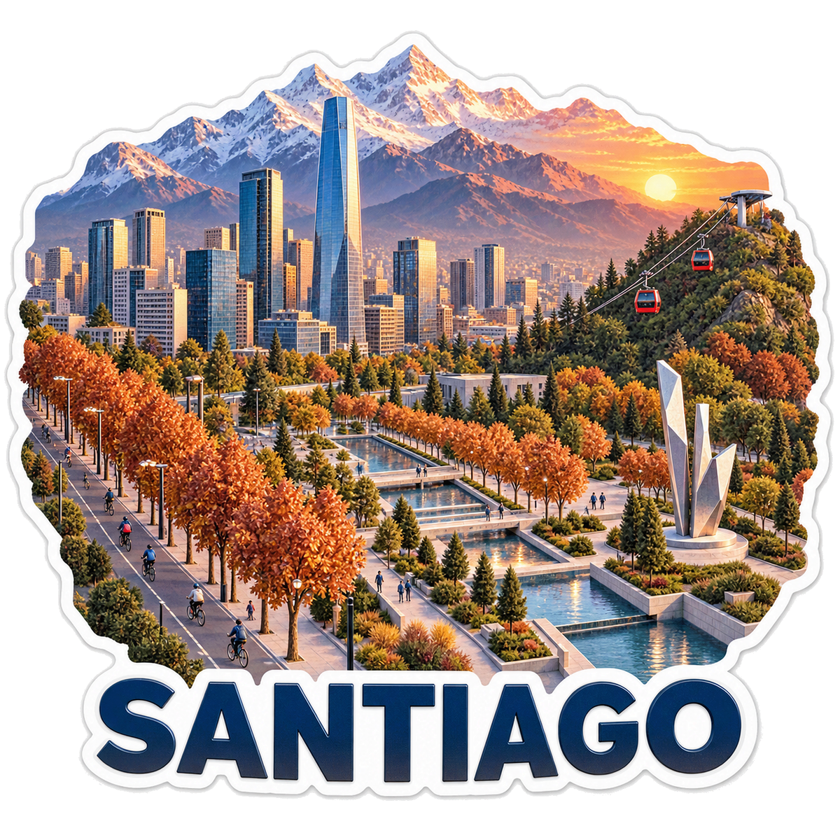 Santiago Andes Park Cable Car Vinyl Sticker Decal