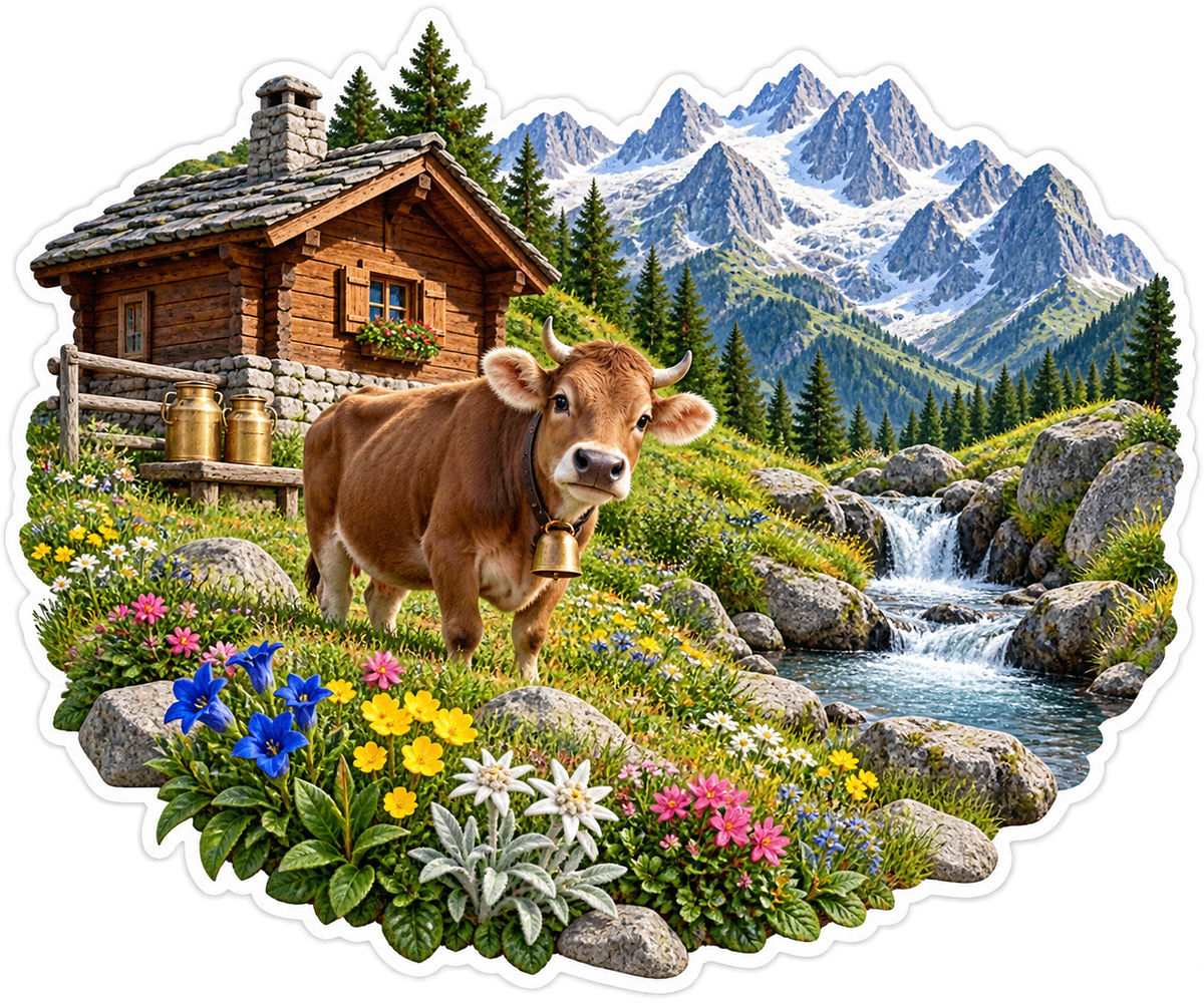 Alpine Wildflower Dairy Meadow Vinyl Sticker Decal