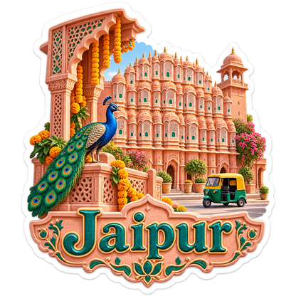 Jaipur Rose Palace Peacock Tuktuk Vinyl Sticker Decal