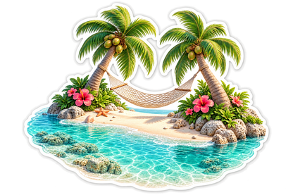 Tropical Lagoon Palm Hammock Arc Vinyl Sticker Decal