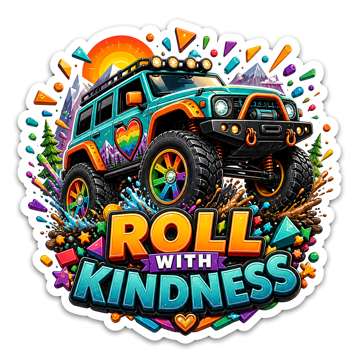 Roll with Kindness Off Road Truck Vinyl Sticker Decal