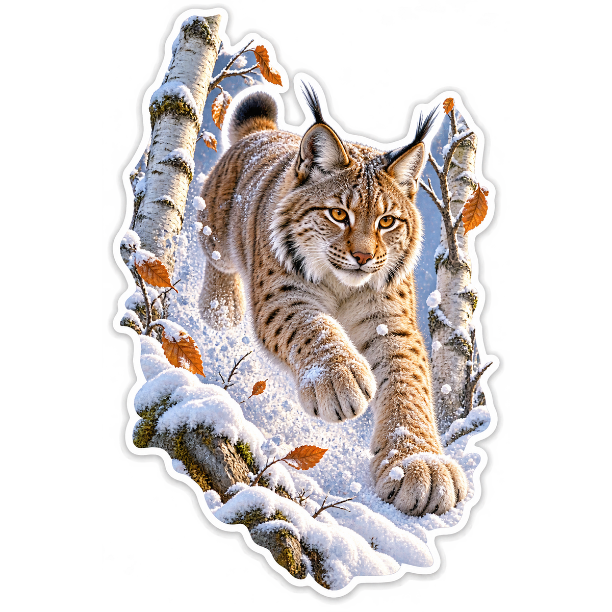Eurasian Lynx Birch Snow Bound Vinyl Sticker Decal