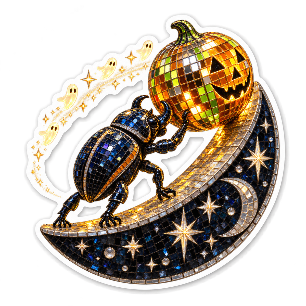 Midnight Mosaic Dung Beetle Pumpkin Disco Globe Vinyl Sticker Decal