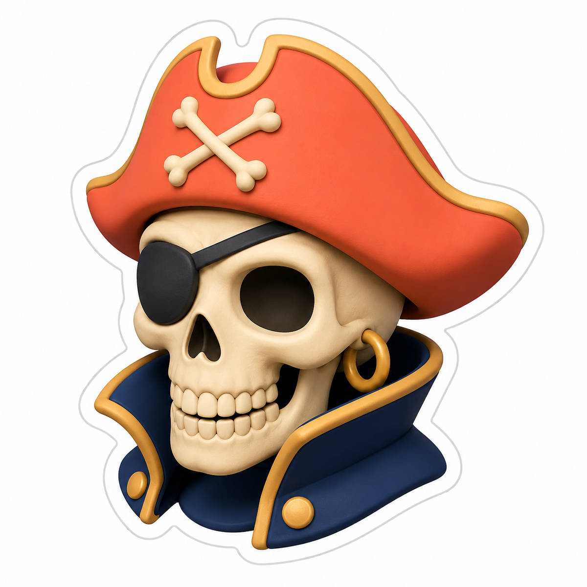 Ivory Pirate Skull With Coral Tricorn Vinyl Sticker Decal