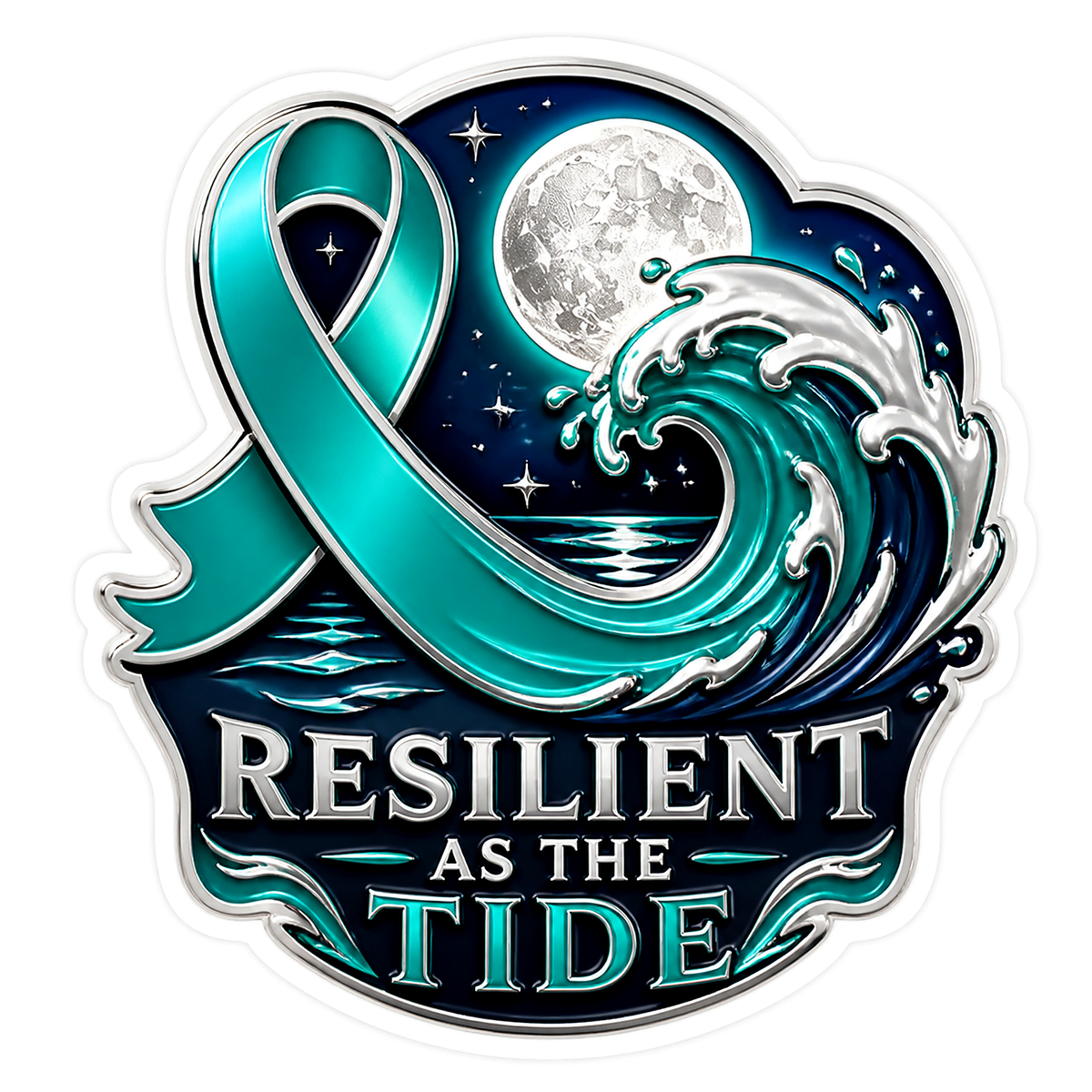 Resilient as the Tide Teal Ribbon Wave Vinyl Sticker Decal