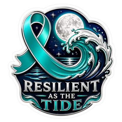 Resilient as the Tide Teal Ribbon Wave Vinyl Sticker Decal