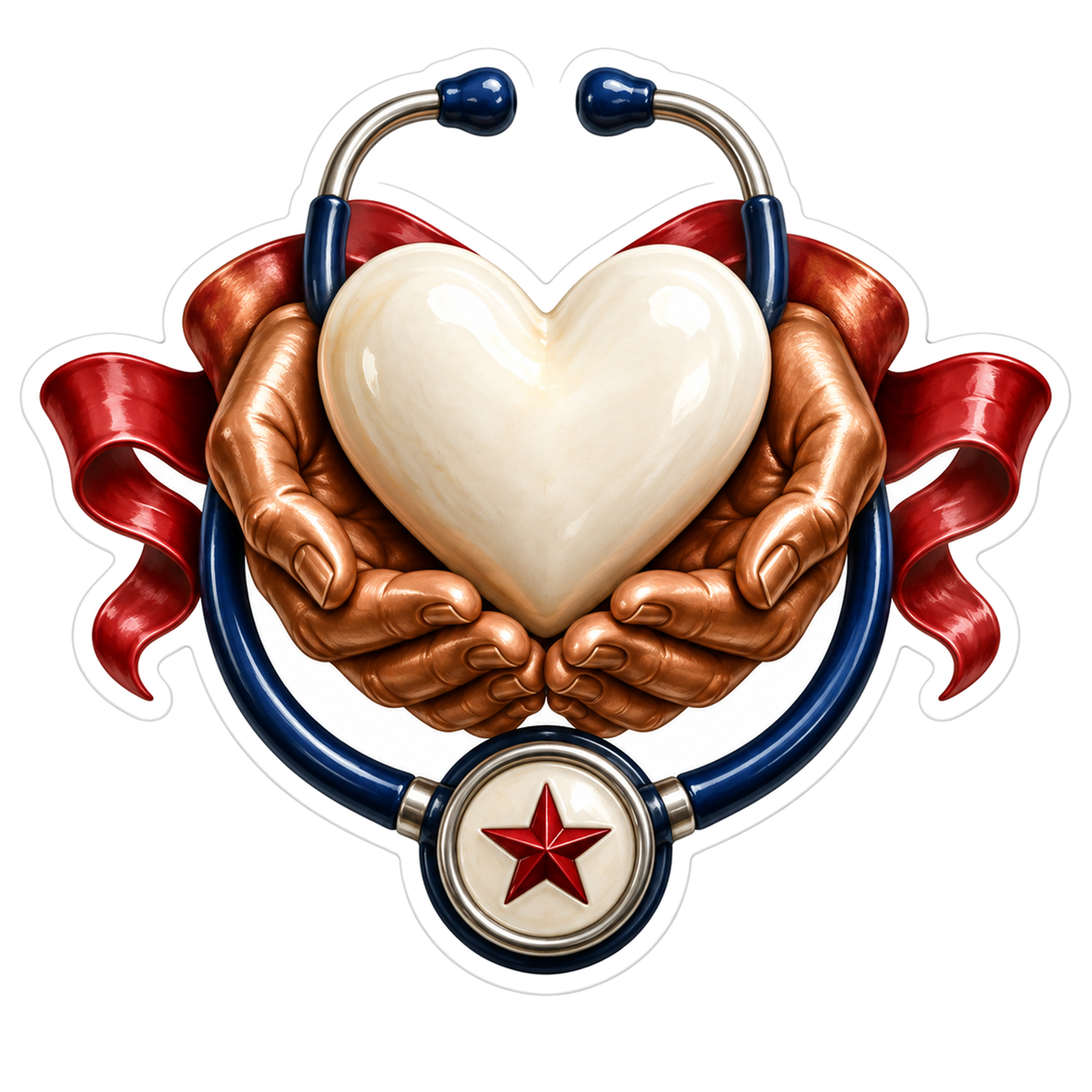 Ivory Heart Copper Hands Navy Stethoscope Vinyl Sticker Decal