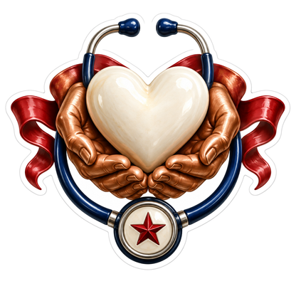 Ivory Heart Copper Hands Navy Stethoscope Vinyl Sticker Decal