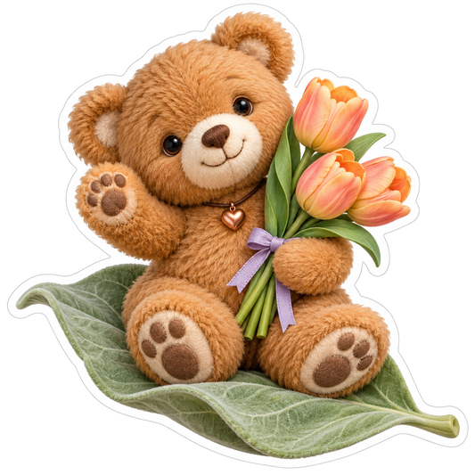 Honey-Brown Teddy Bear Brown Ivory Vinyl Sticker Decal