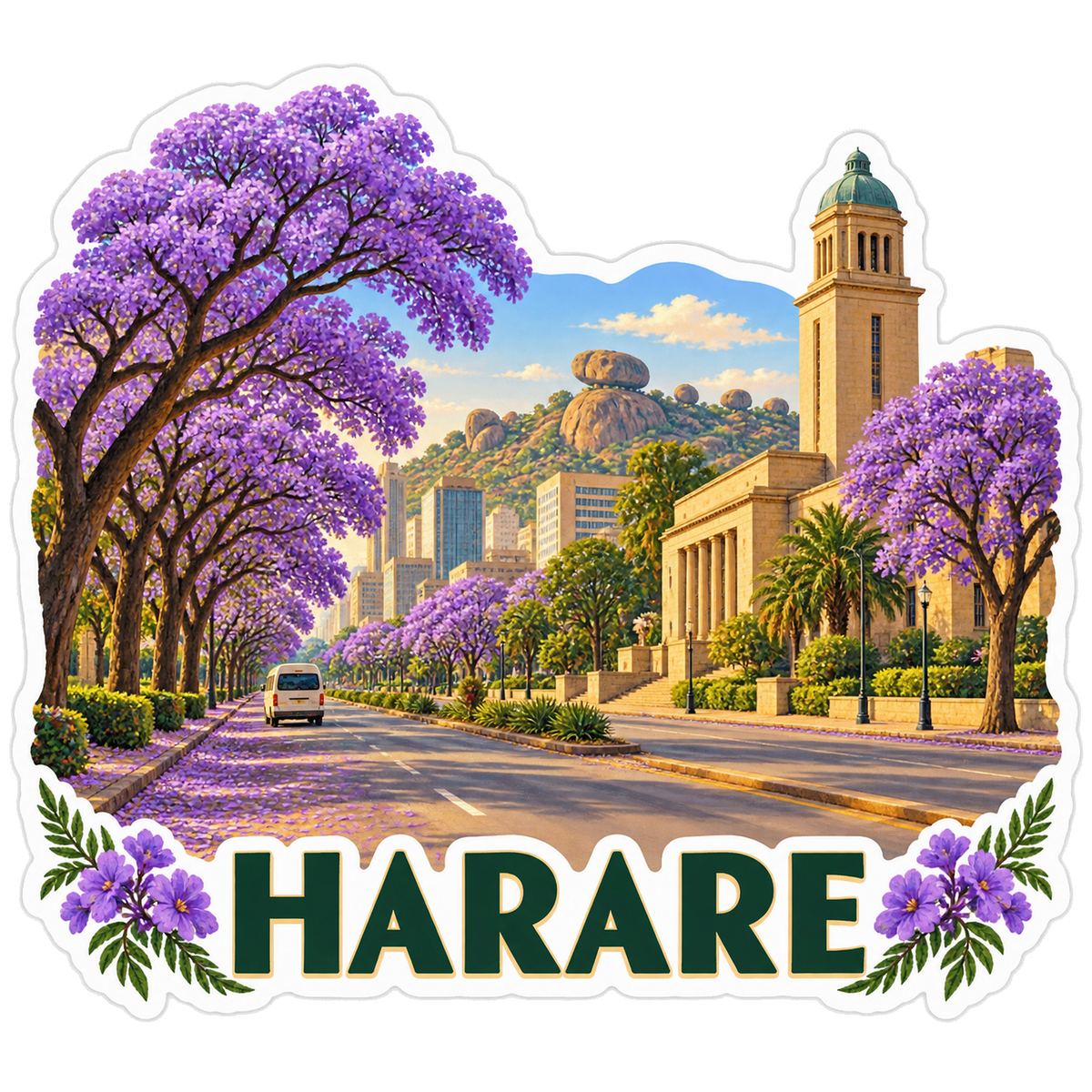 Harare Jacaranda Granite Boulevard Vinyl Sticker Decal