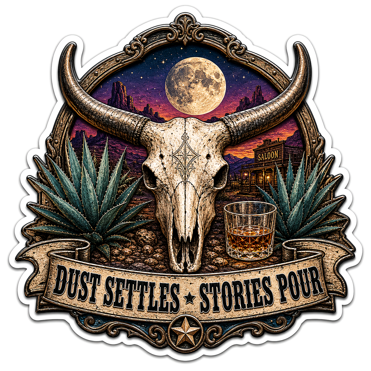 Dust Settles Stories Pour Bull Skull Vinyl Sticker Decal