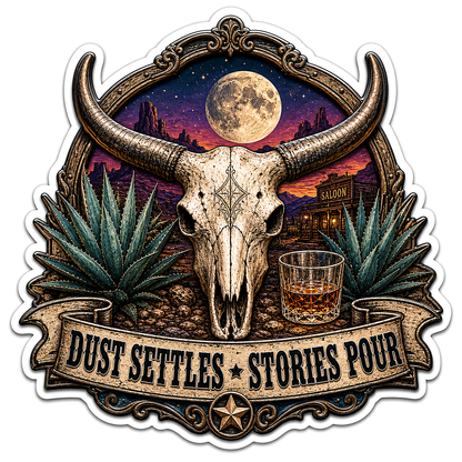 Dust Settles Stories Pour Bull Skull Vinyl Sticker Decal