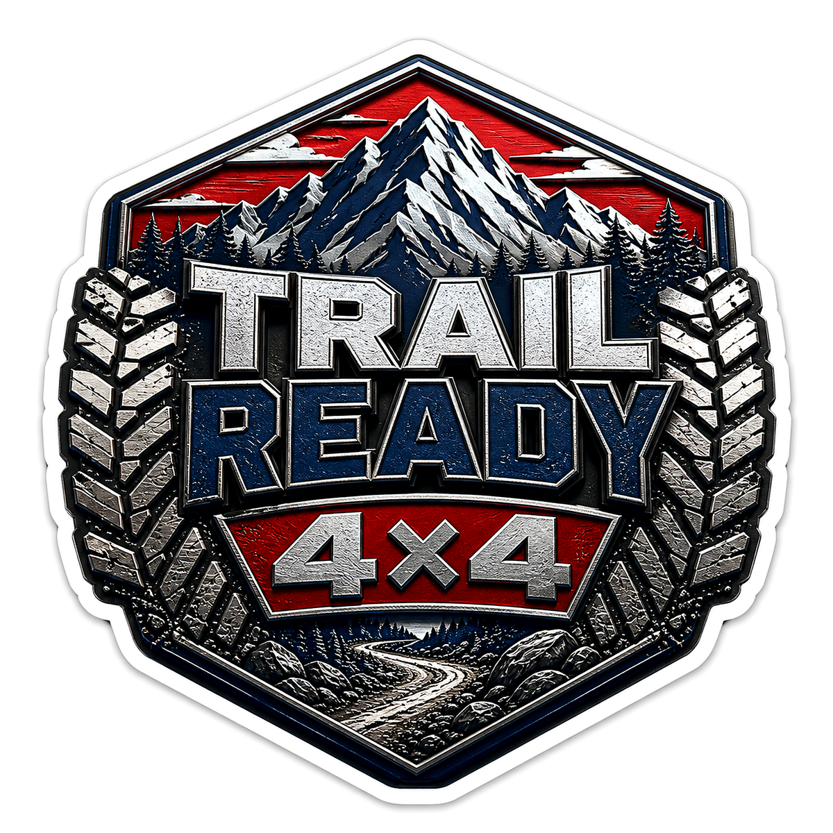 Trail Ready 4x4 Mountain Tire Badge Vinyl Sticker Decal