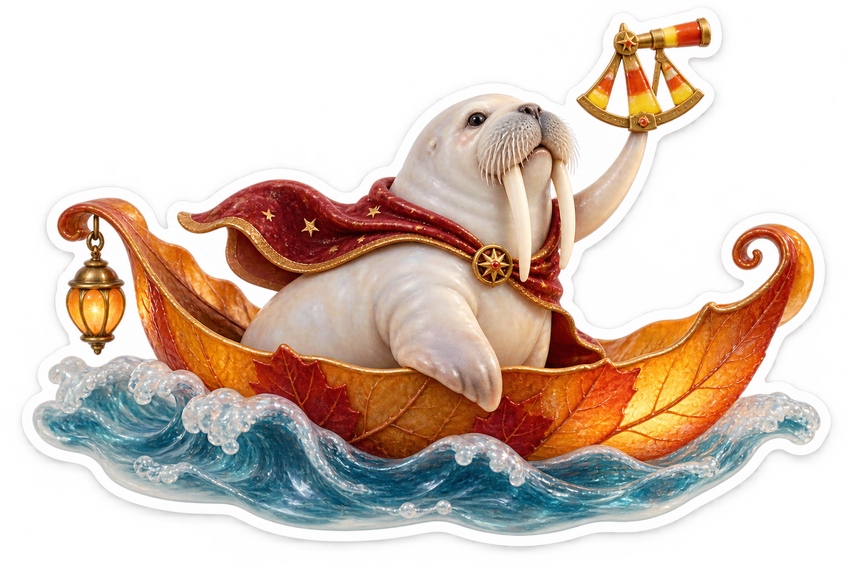 Frosted Porcelain Walrus Candy Corn Sextant Vinyl Sticker Decal