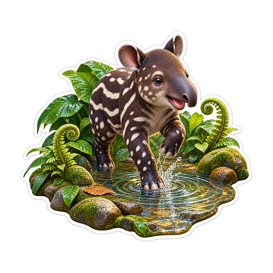 Tapir Calf Rainforest Puddle Vinyl Sticker Decal