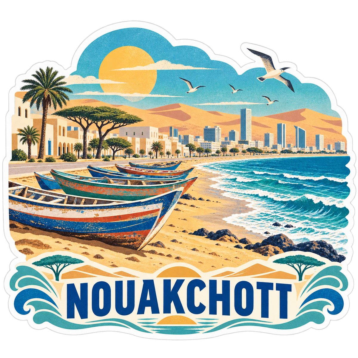 Nouakchott Atlantic Desert Fishing Boats Vinyl Sticker Decal