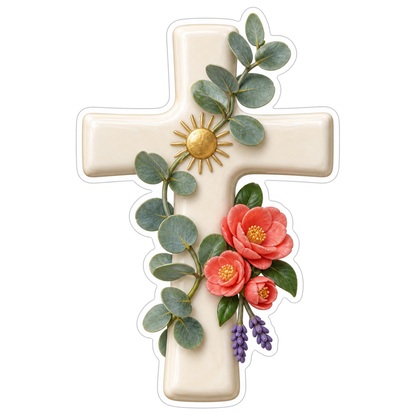 Ivory Ceramic Cross Vinyl Sticker Decal