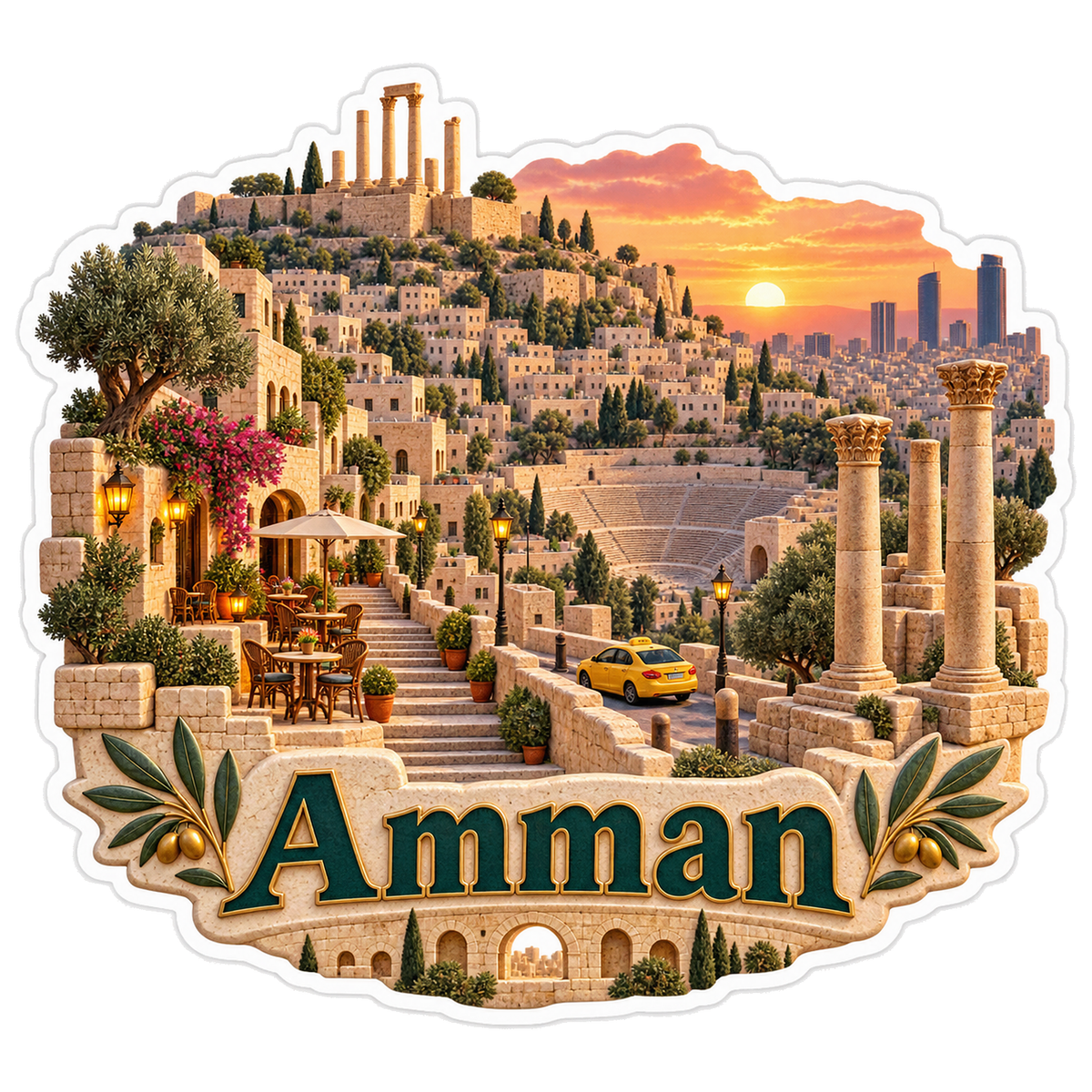 Amman Limestone Hills Citadel Sunset Vinyl Sticker Decal