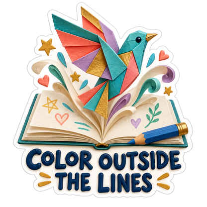 Color Outside The Lines Ivory Teal Vinyl Sticker Decal