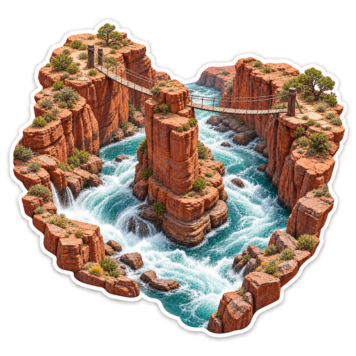 Red Canyon Rapids Suspension Bridge Vinyl Sticker Decal