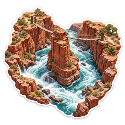 Red Canyon Rapids Suspension Bridge Vinyl Sticker Decal