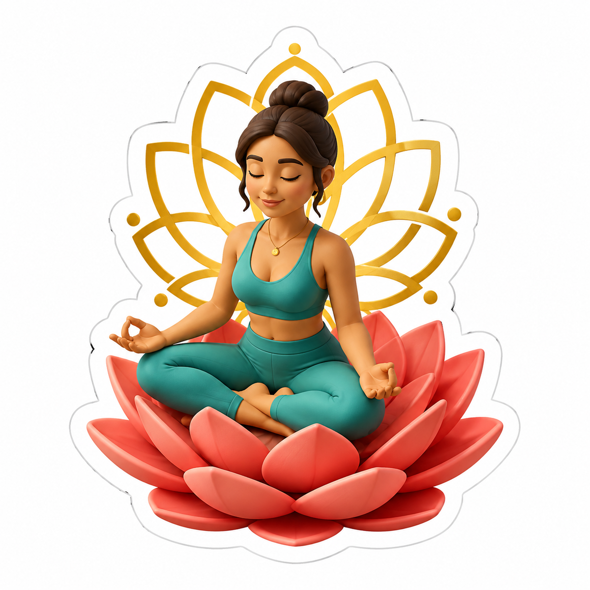 Meditating Woman Coral Lotus Vinyl Sticker Decal