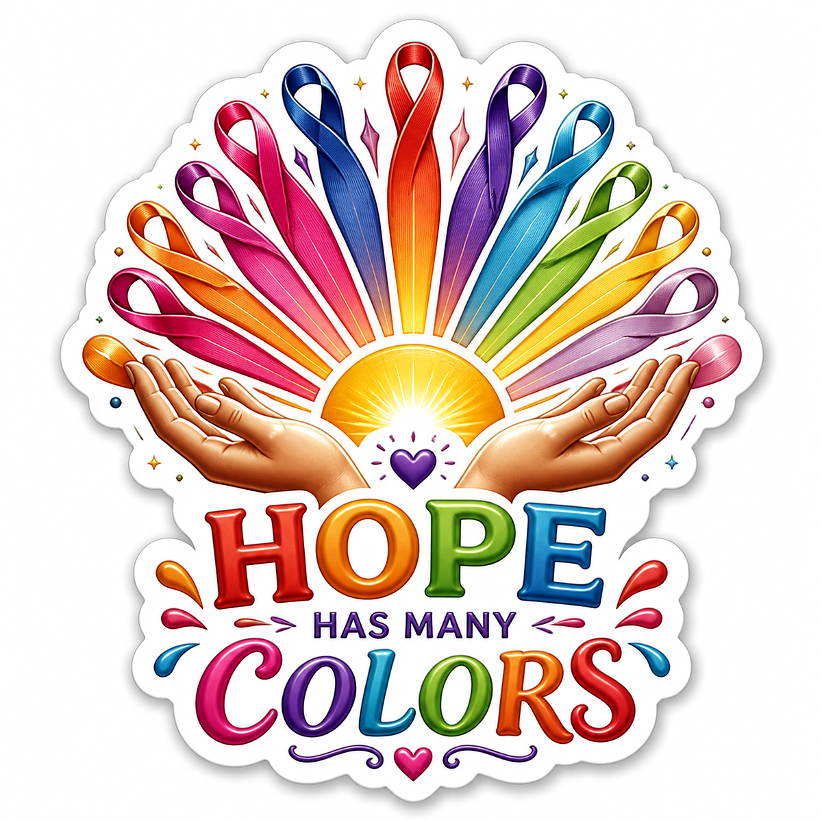 Hope Has Many Colors Hands and Ribbons Vinyl Sticker Decal