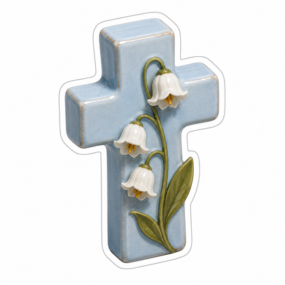 Pale Blue Cross Lily of the Valley Vinyl Sticker Decal