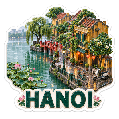 Hanoi Monsoon Lake Lotus Bridge Vinyl Sticker Decal