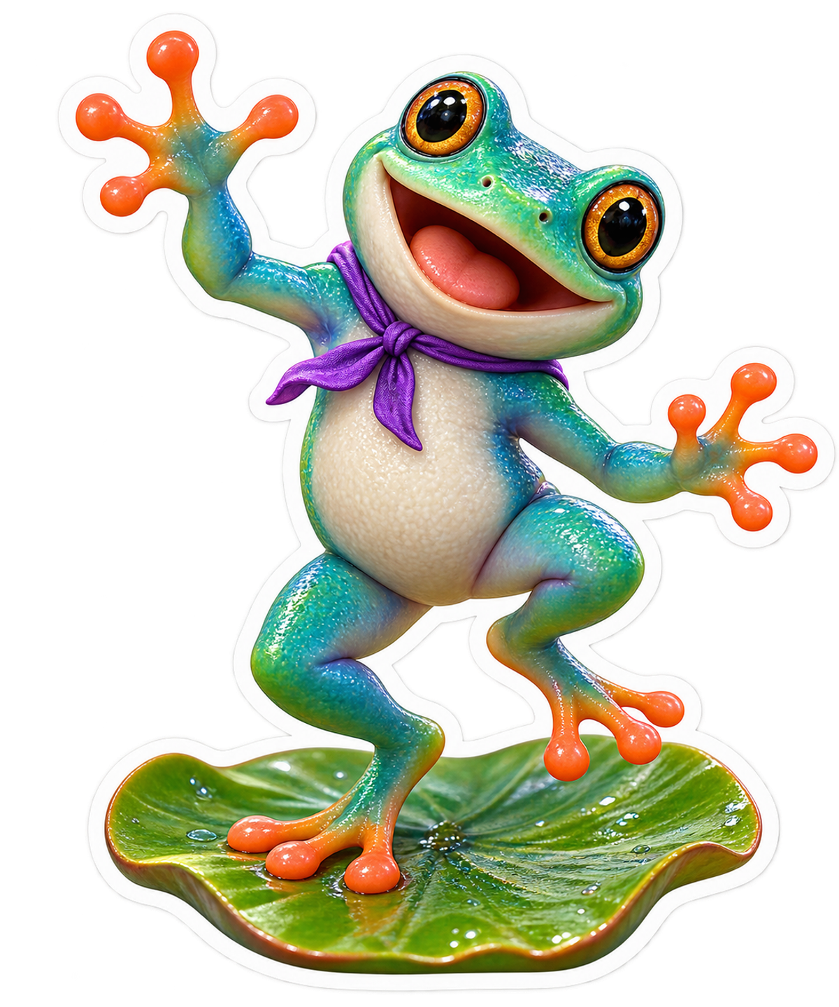 Dancing Frog with Purple Scarf on Leaf Vinyl Sticker Decal