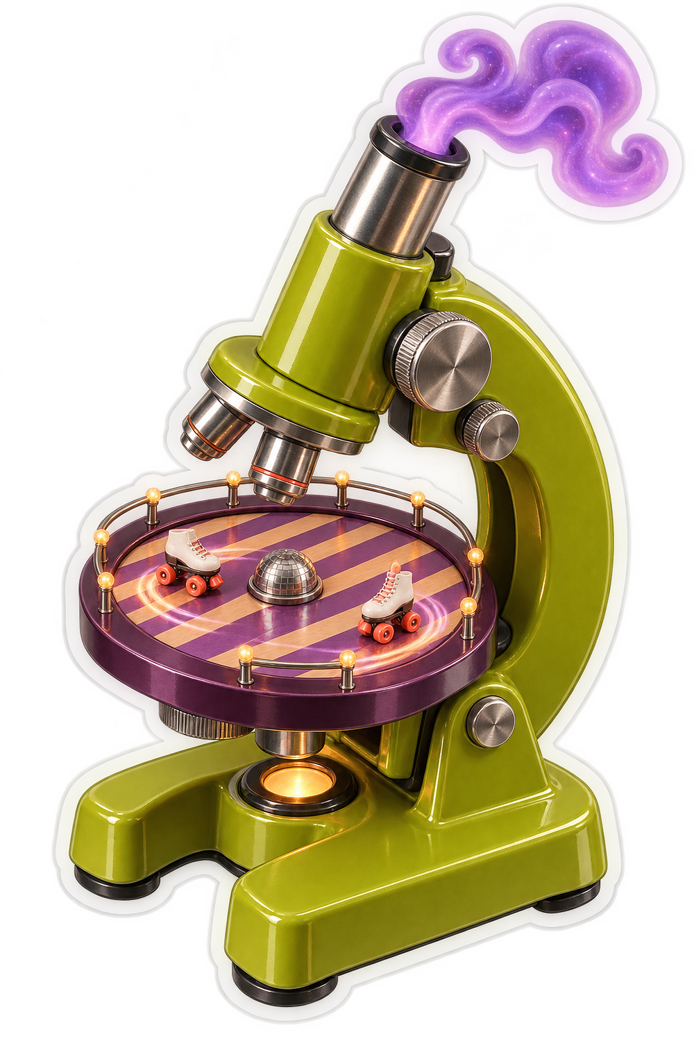 Retro Chartreuse Haunted Microscope Roller Rink Vinyl Sticker Decal