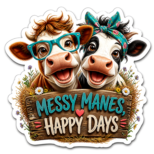 Messy Manes Happy Days Cow Pair Vinyl Sticker Decal