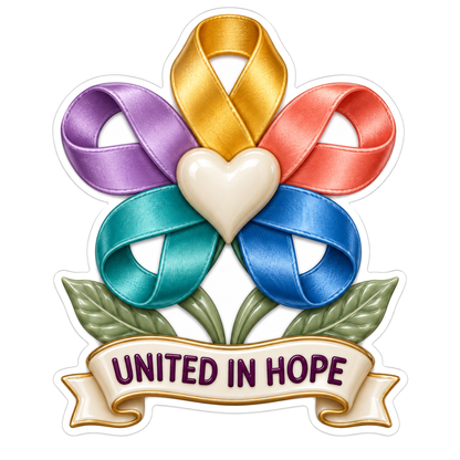 Colorful Ribbon Flower Ivory Heart Vinyl Sticker Decal