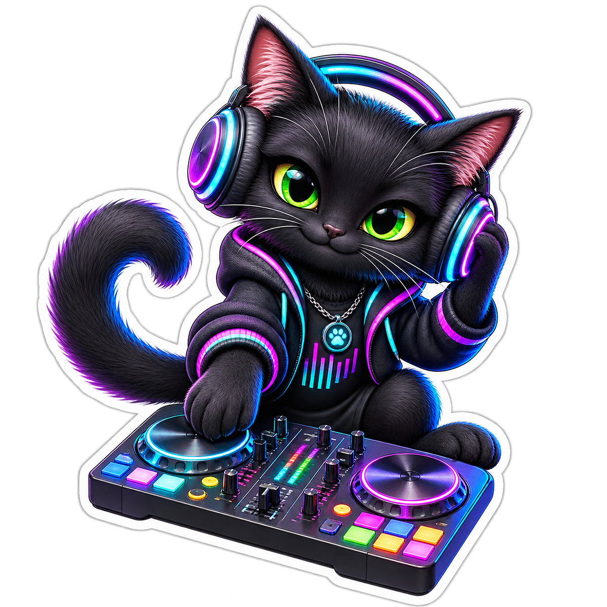 Cat Dj Vinyl Sticker Decal