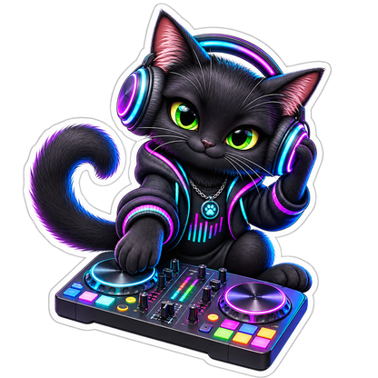 Cat Dj Vinyl Sticker Decal