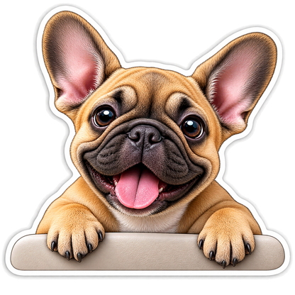 Smiling French Bulldog Puppy over Edge Vinyl Sticker Decal