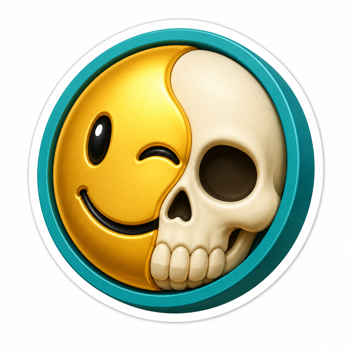 Round Half-Gold-Smiley Half-Ivory-Skull Charm Vinyl Sticker Decal