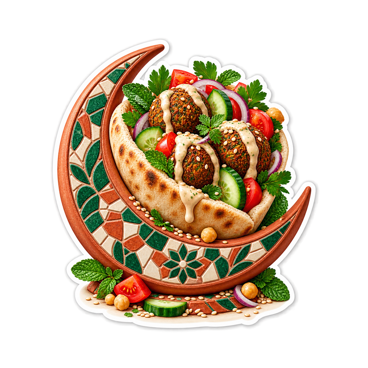 Falafel Pita Terracotta Crescent Vinyl Sticker Decal