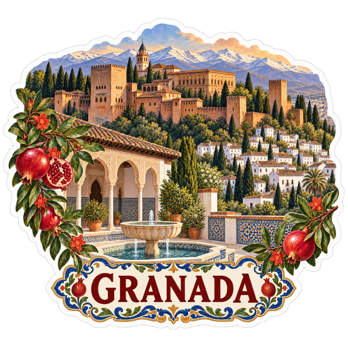 Granada Sierra Nevada Pomegranate Courtyard Vinyl Sticker Decal