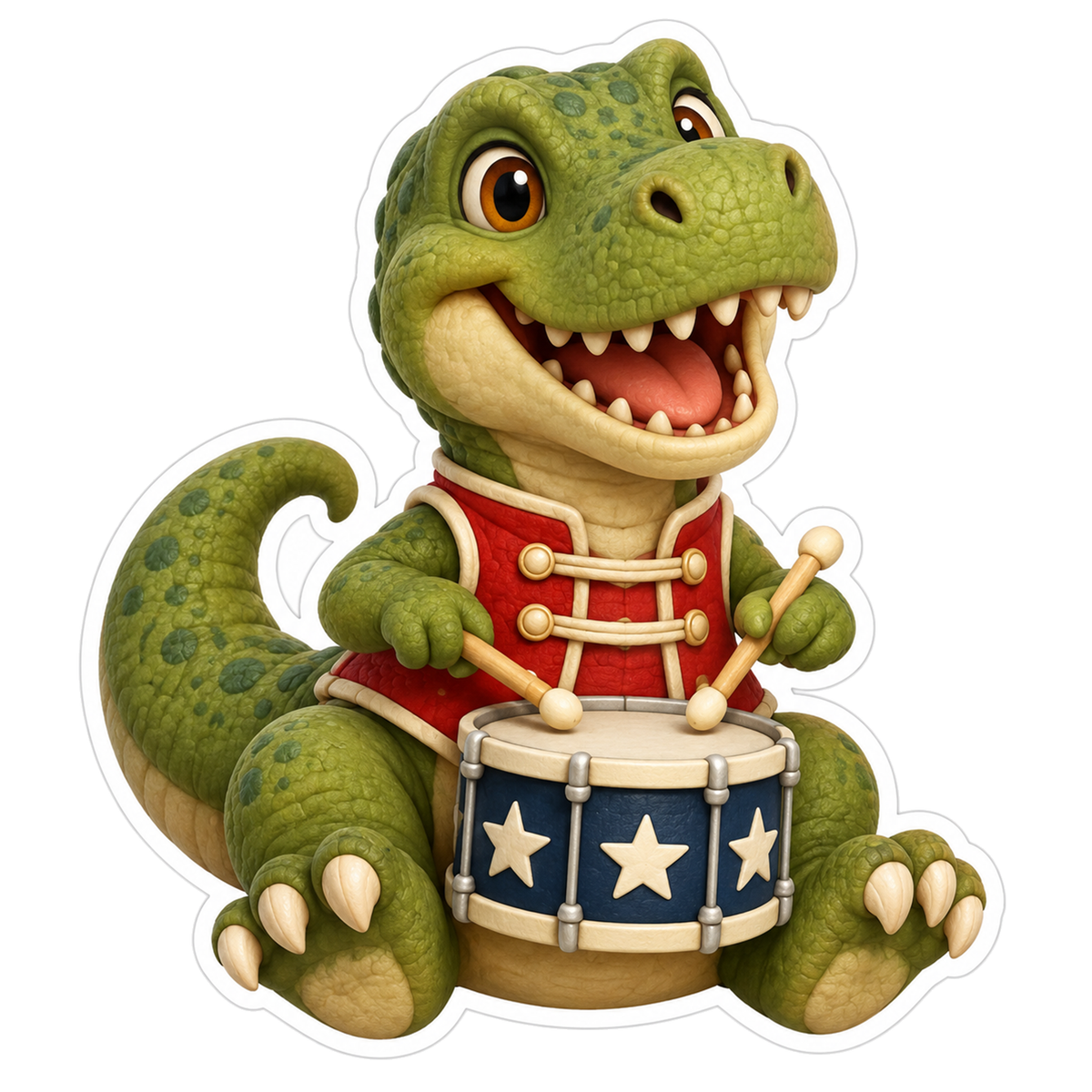 Moss-Green Tyrannosaur Sitting With Curled Tail Vinyl Sticker Decal