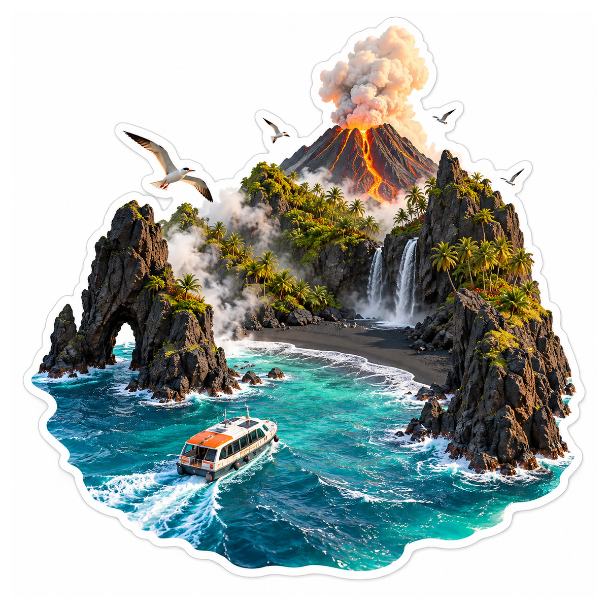 Volcanic Island Cruise Tender Cove Vinyl Sticker Decal