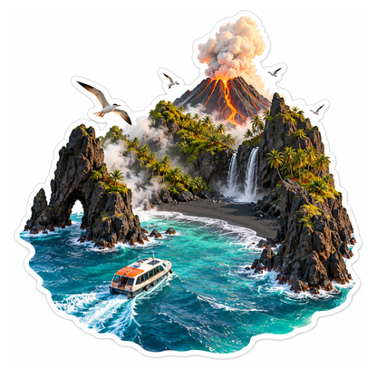 Volcanic Island Cruise Tender Cove Vinyl Sticker Decal