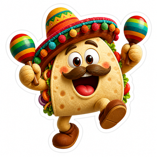 Happy Taco with Sombrero and Maracas Vinyl Sticker Decal